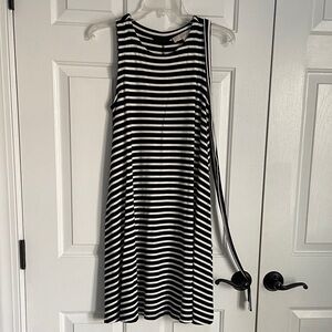 LOFT Black and White Striped Midi Dress XS